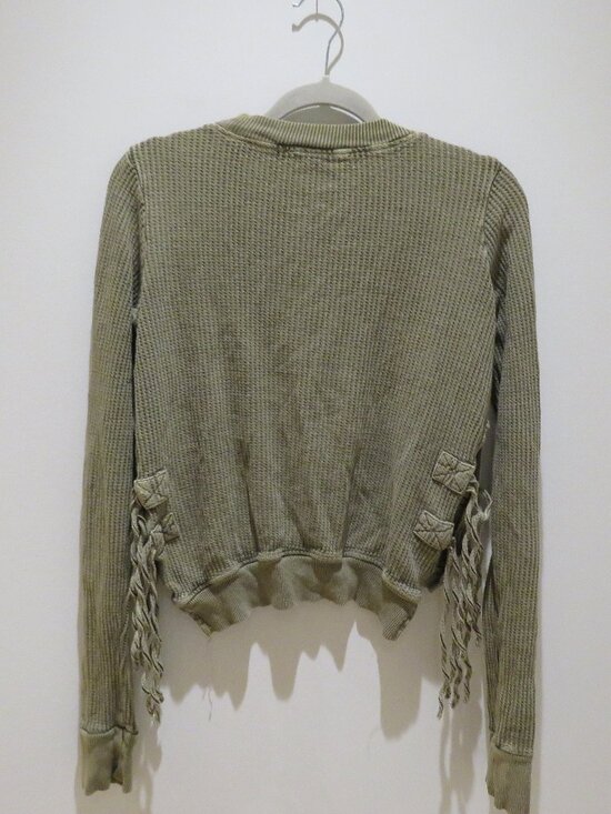 FREE PEOPLE FP ONE Cropped Interlaken Thermal Top Moss Green Small Boho Casual - Picture 13 of 15
